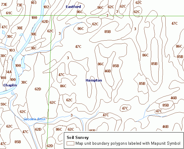 Example of Soil map units labeled with their map symbols